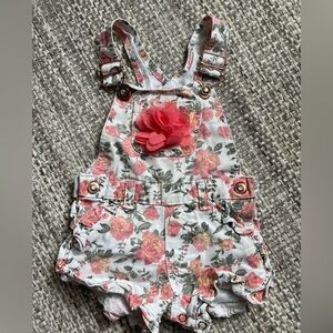 floral overall shorts 12 months adjustable ruffles bibs boho casual baby girl‎
